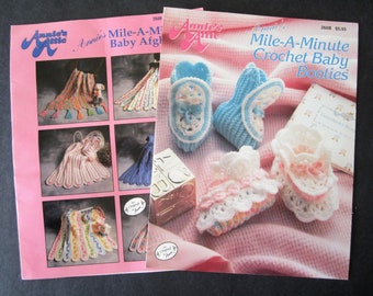 Annie's Attic Mile-A-Minute Crochet  - Baby Booties & Matching Baby Afghans TWO COORDINATING BOOKLETS