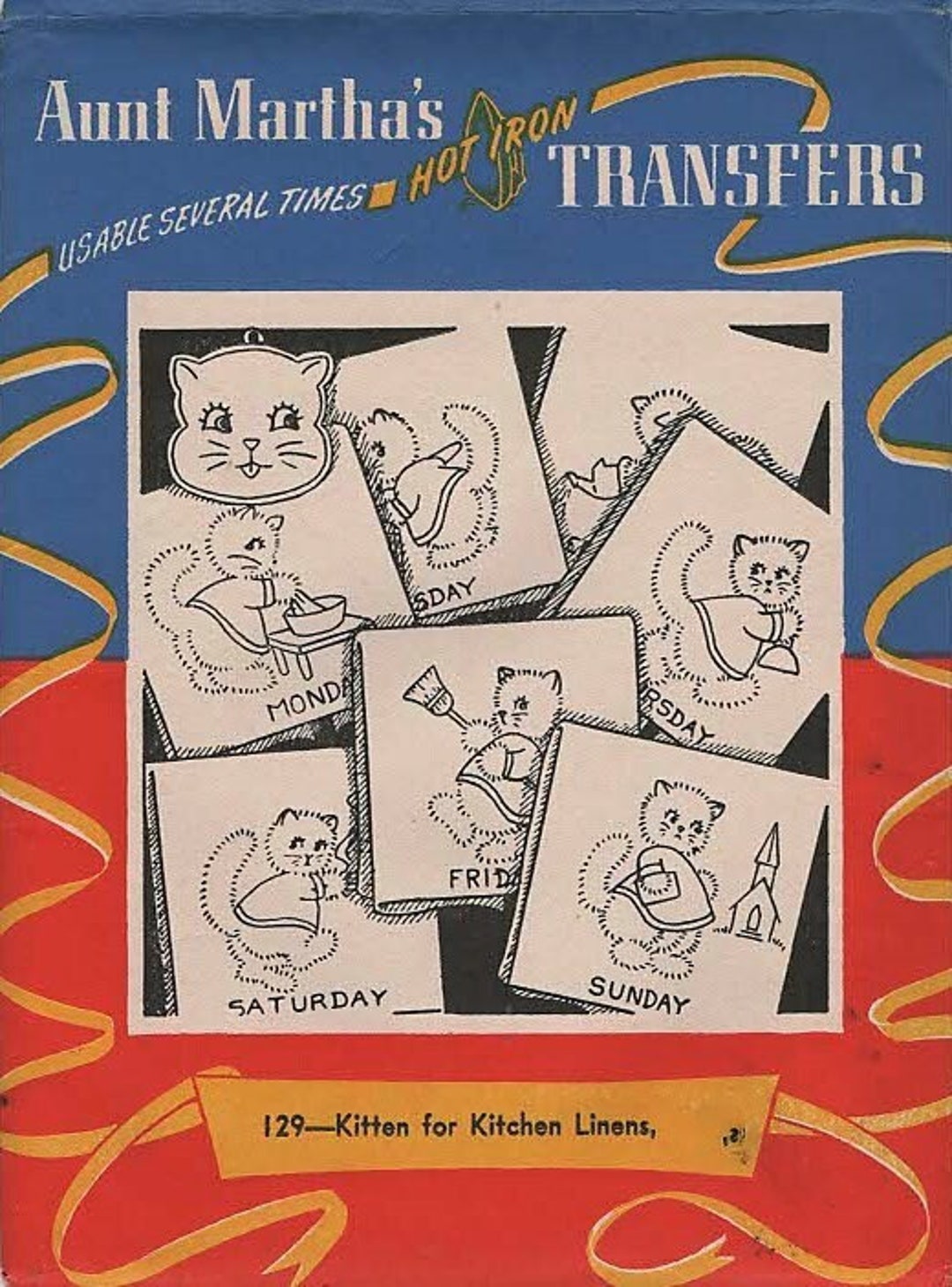 Hot Iron Transfers AUNT MARTHA'S #129 KITTENS Vintage 1940s/50s Uncut ...