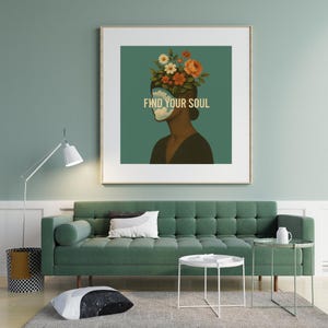 Trova la tua anima, regalo d'arte floreale surreale, regalo di benessere mentale e decorazione murale consapevole, arte murale della serenità, arredamento boho, poster di belle arti
