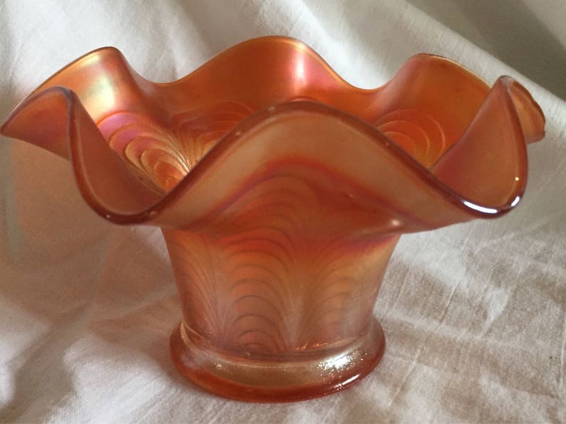 A Beautiful, Vintage, Orange Carnival Glass Fluted Posy Vase. Etsy UK