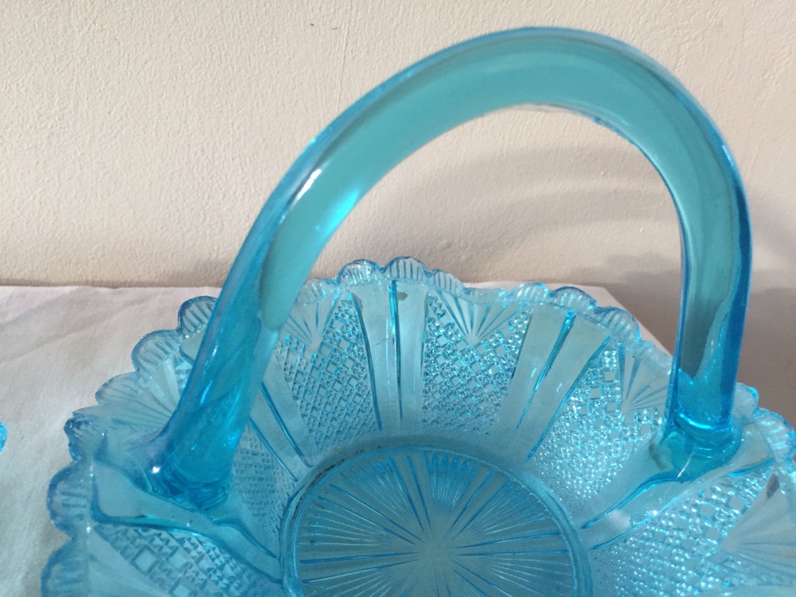 A Pretty Pair of Light Blue Antique Glass Baskets. Etsy