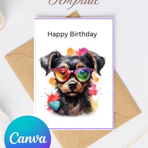 Editable Dog Birthday Card Template – Cute Pet Greeting Card, White Minimalist Design, Printable Digital Download,Custom Text