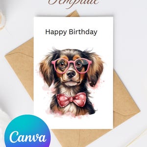 Editable Dog Birthday Card Template – Cute Pet Greeting Card, White Minimalist Design, Printable Digital Download,Custom Text