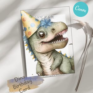 Carte d'anniversaire dinosaure. Carte numérique de joyeux anniversaire. Éditez et téléchargez Joyeux anniversaire pour garçon ou fille.