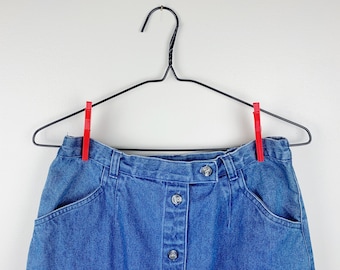 1990s Denim Midi Skirt by TABI | Vintage Women's Button-up Jean Skirt