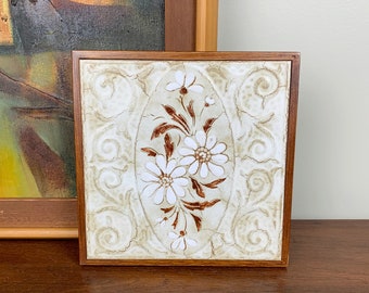 Gorgeous 1970s Heavy Wood and Ceramic Tile Trivet, Made in Canada