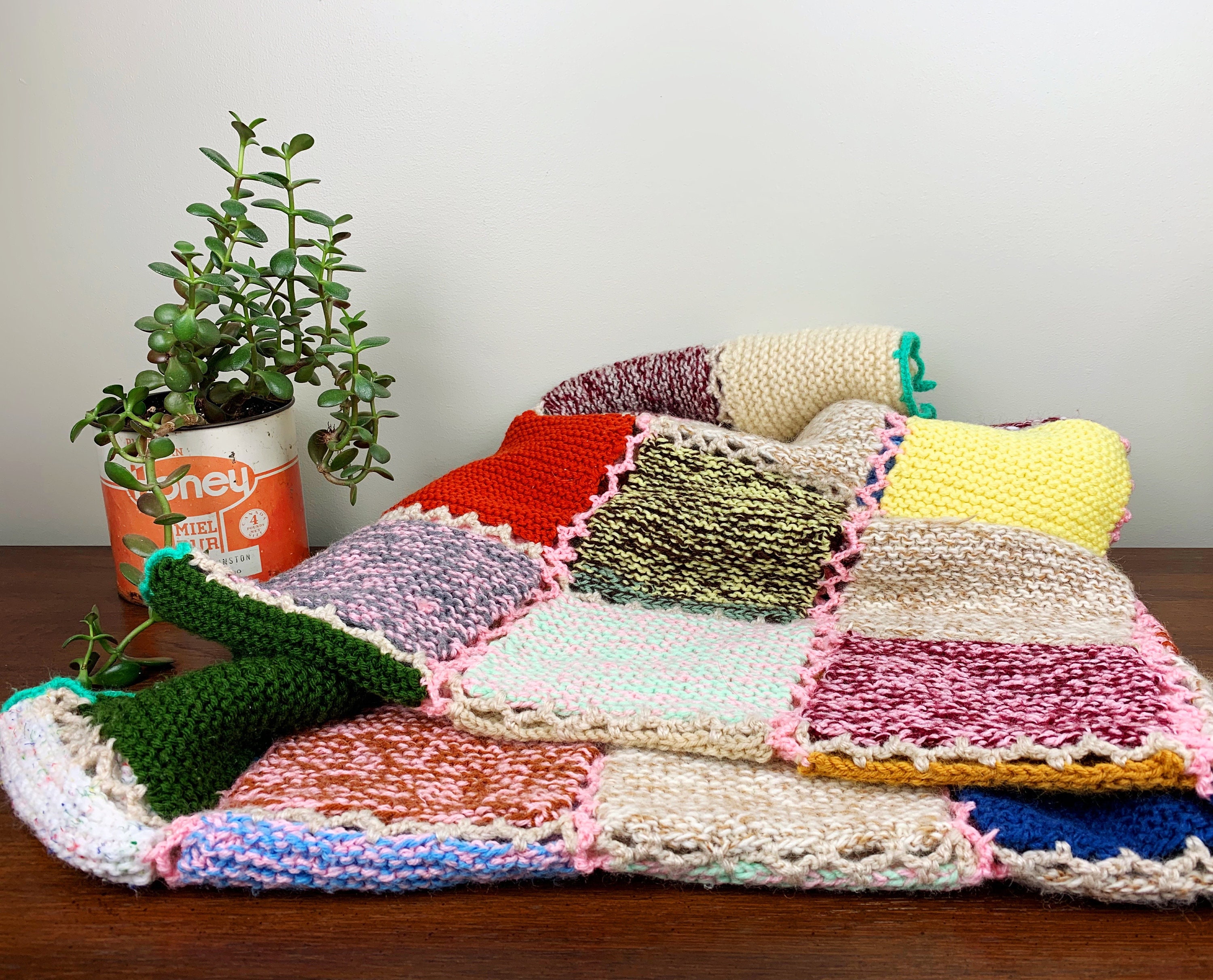 Handmade Knit Afghan Quilt Multicolor Folk Art Blanket Etsy