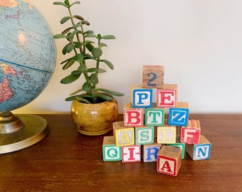 Lot of Vintage Alphabet Blocks, Set of 16 | Children's Wooden Toys