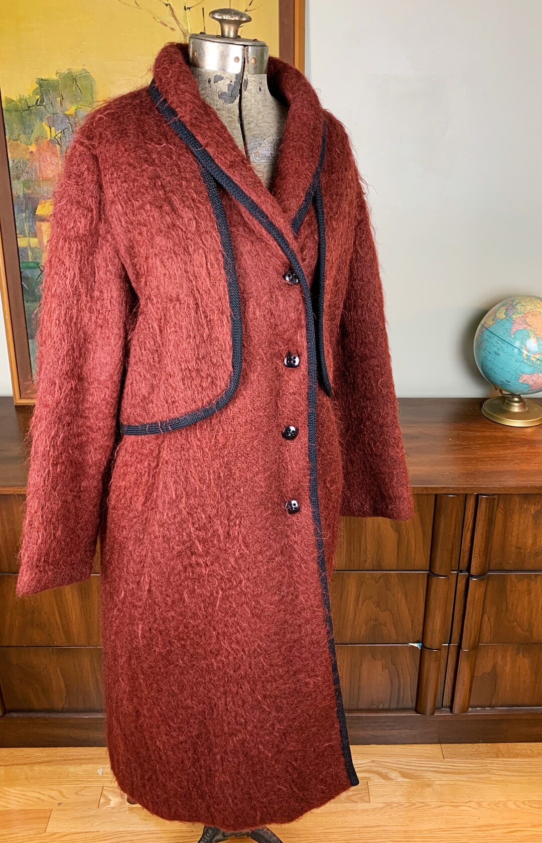 1960s Brown Montroy Mohair Winter Coat Vintage Women's Outerwear, Made