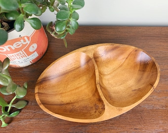 Teak Oval Serving Bowl/Tray with Two Compartments | MCM 1960s Kitchen