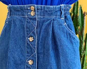Denim Midi Skirt 1980s-1990s by Cherokee | Vintage Western Style Jean Skirt, Size Medium Petite