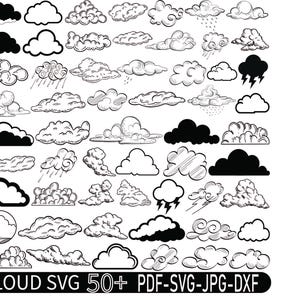 Clouds SVG, Set of Clouds, Clouds Clipart, White Clouds, Fluffy Clouds PNG, Cute Clouds Bundle Pack, Instant Digital Download