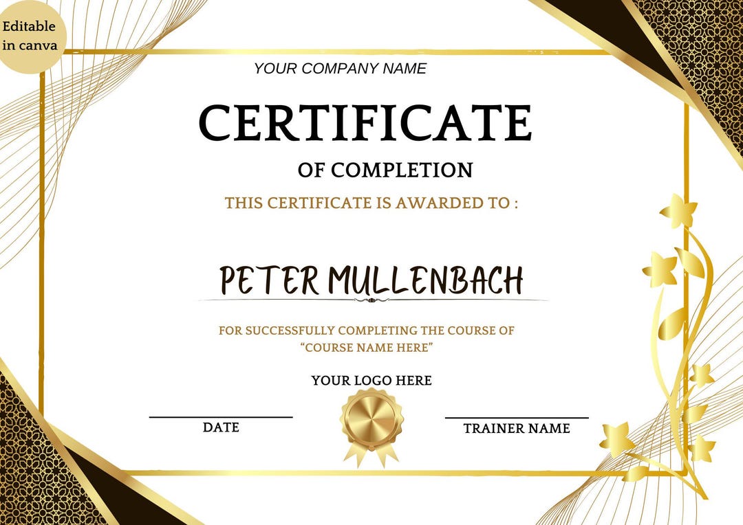 Editable Course Completion Ribbon Editable Course Completion Certificate Template: Beauty Award Canva ...