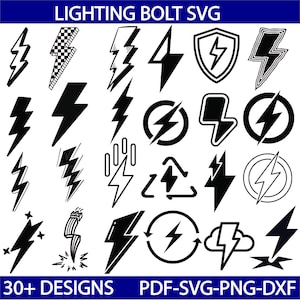 Lightning Bolt SVG Bundle: Thunder Clipart, Cricut Cut Files (Instant Download)