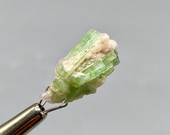 Green Tourmaline Crystal Specimen: 11 Carat with Lepidolite, Afghanistan