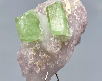 Green Tourmaline Crystal Specimen with Lepidolite, Afghanistan, 34 Carat