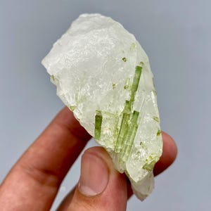 Green Tourmaline Crystal 93 Gram Natural Well Terminated Specimen With Shiny Quartz from Pakistan for Collectors & Healing