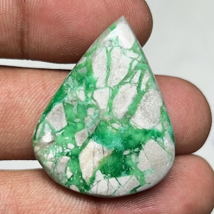 Variscite Cabochon: 37 ct Pear Shape Green Gemstone, Jewelry Making (34x27x6 mm