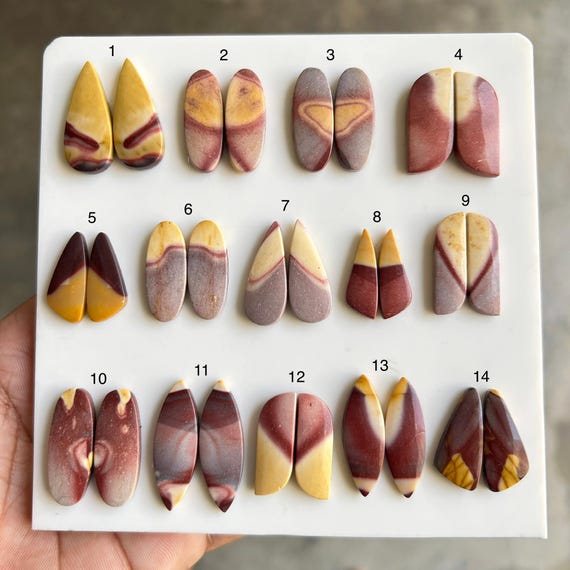 Natural Mookaite Jasper Matching Pair Cabochons for Jewelry Making