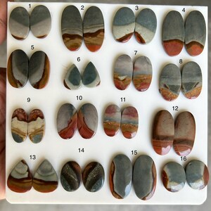 Polychrome Jasper Matching Pair Cabochons – Natural Desert Jasper Gemstone for Jewelry Making