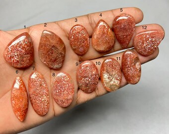 Natural Sunstone Cabochon | Peach Orange Flashy Gemstone | Loose Stone for Jewelry Making