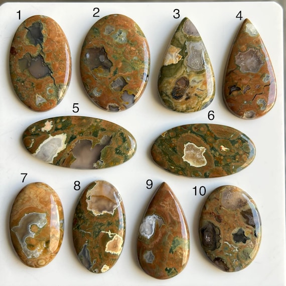 Natural Rhyolite Cabochon • Rainforest Jasper Designer Stone