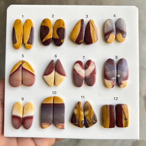 Natural Mookaite Jasper Matching Pair Cabochons for Jewelry Making
