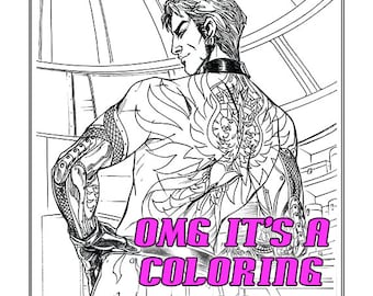 Adult Coloring Sheet - Alexi - Printable, Instant Download, DIY, Male Pin-up, Adult, Robotics, Tattoo