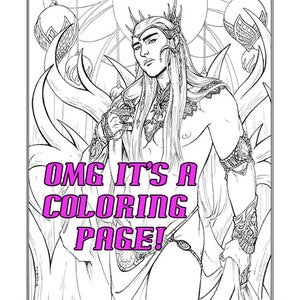 Adult Coloring Sheet - Elf Lord - Printable, Instant Download, DIY, Male Pin-up, Adult, Fantasy, King, Elf