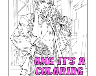 Adult Coloring Sheet - PI - Printable, Instant Download, DIY, Male Pin-up, Adult, Robotics