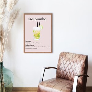 Póster impreso de cóctel Caipirinha, decoración de bar con recetas, ideal para cocina, salón y fiestas, ideal para amantes de los cócteles. Póster mate DINA4 A3.