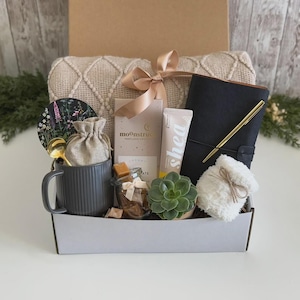 Hygge Gift Box with Blanket, Thank You Gift Basket, Thank You Gift or Friend, Care Package for Her, Gift Basket for Mentor, Coworker Gift