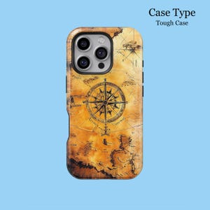 vintage Boussole et carte au trésor Coque pour iPhone 16 15 14 13 12 Pro Plus Max Tough MagSafe Coque pour Samsung S25 S24 S23 S22 Ultra