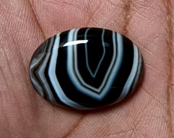 Black Banded Agate Cabochon: Oval Gemstone for Jewelry Making (28x20mm)