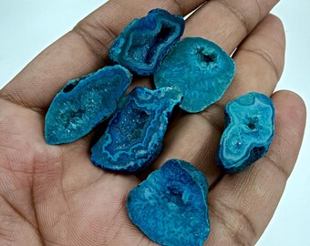 Sky Blue Agate Druzy Slices: Raw Crystal Geodes for Jewelry Making