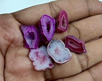 Pink Agate Geode Druzy Cabochons: Sparkling Gemstone Jewelry Making - 6 Piece Lot