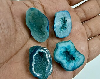 Sky Blue Agate Druzy Slices: Raw Crystal Lot for Jewelry Making