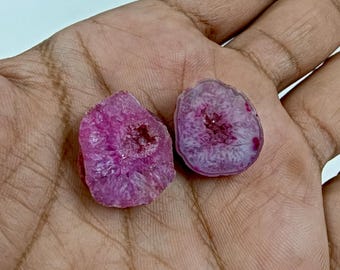 Pink Agate Druzy Cabochons: Sparkling Gemstone Pair, DIY Jewelry Making