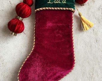 Personalized Velvet Christmas Stocking – Embroidered Holiday Decor - Same day shipping