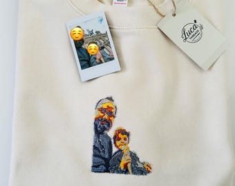 Custom Embroidered Couple - Family - Dad- Mum - Children Portrait Sweatshirt - Adult and Kids Keepsake