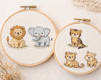 Cute Animal Stick and Stitch Embroidery Patterns | Printable PDF | Easy Hand Embroidery | 3 Page Set (PDF Download)
