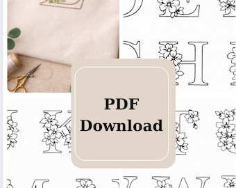 Floral Alphabet Stick and Stitch Embroidery Patterns | A–Z Letters | Water Soluble Printable PDF | A4 Size (PDF Download)
