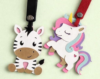 Personalized Animal Bag Charm, Custom Name Tag, Unicorn or Zebra Keychain, Kids Backpack Tag, Luggage Tag Gift