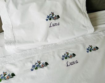 Personalized Baby Bedding Set – Embroidered Cotton, Railing Bed Size