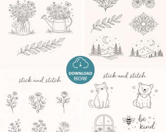 Stick and Stitch Embroidery Patterns | Floral Water Soluble PDF | Printable Hand Embroidery Designs | A4 & A5 Sizes (pdf download)