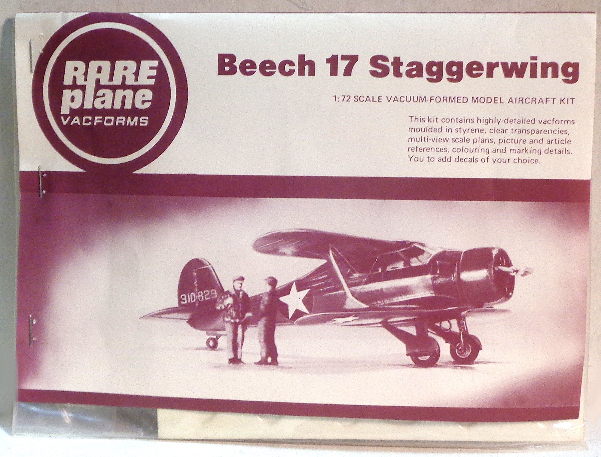 1/72 Model Aircraft vacuform complete kit-RarePlane - Beech 17 Staggerwing - Please read description regarding this type of kit