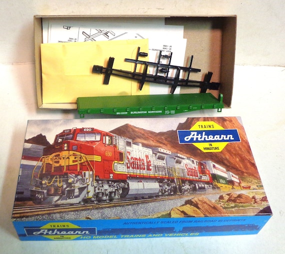 Ho Scale NEW Old Stock Athearn Kit burlington Northern Flat Work Freight  Train Car With Stakes 