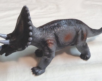 Maquette de dinosaure en plastique - Triceratops (grande version grise) - Environ 30 cm de long