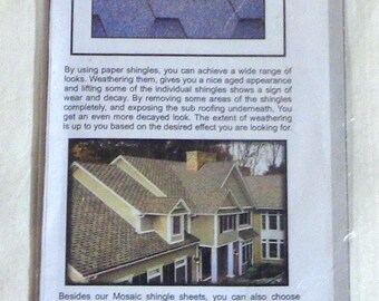 May include: A package of HO scale paper roofing shingles for model railroading. The package shows a close-up of the shingles and a house with the shingles installed. The package includes two sheets of shingles. The text on the package reads "LASER-ART Structures by Branchline Trains Paper Roofing Shingles 2 Sheets".