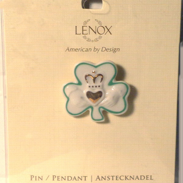 LENOX - Shamrock - Porcelain Pin-Pendant with 24kt trim - NEW!